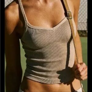 Free People Tan Ribbed Fitted Crop Top
